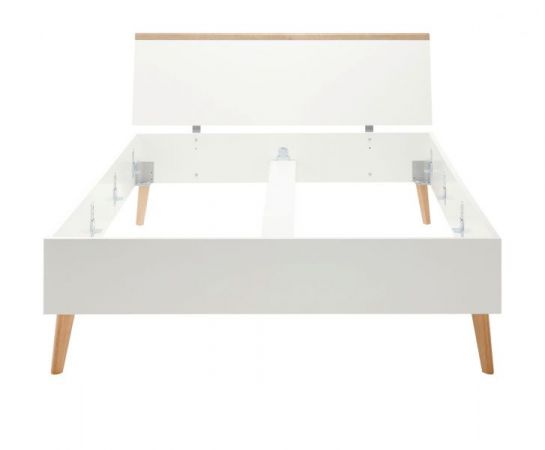 Bett Helge in wei� und Eiche Riviera Einzelbett skandinavisch Liegefl�che 140 x 200 cm