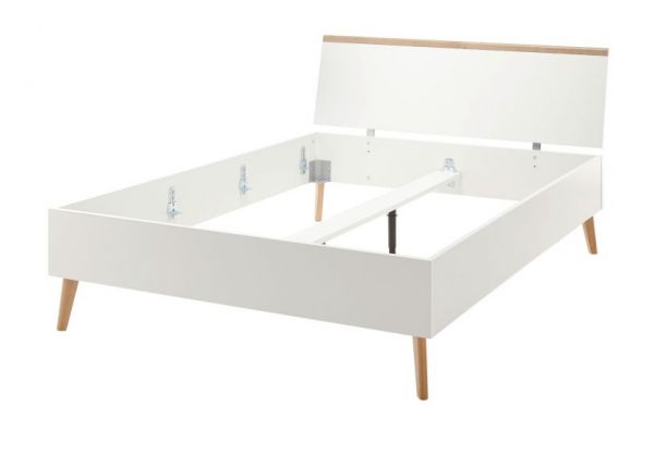Bett Helge in wei� und Eiche Riviera Einzelbett skandinavisch Liegefl�che 140 x 200 cm