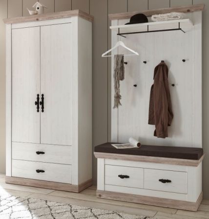 Garderobenkombination Rovola in Pinie wei� / Oslo Pinie Landhaus Garderobe Set 3-tlg. 224 x 201 cm
