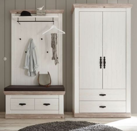 Garderobenkombination Rovola in Pinie wei� / Oslo Pinie Landhaus Garderobe Set 3-tlg. 224 x 201 cm