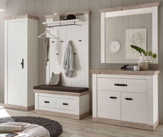 Garderobenkombination Rovola in Pinie wei� / Oslo Pinie Landhaus Garderobe Set 5-tlg. 307 x 201 cm