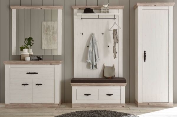 Garderobenkombination Rovola in Pinie wei� / Oslo Pinie Landhaus Garderobe Set 5-tlg. 307 x 201 cm