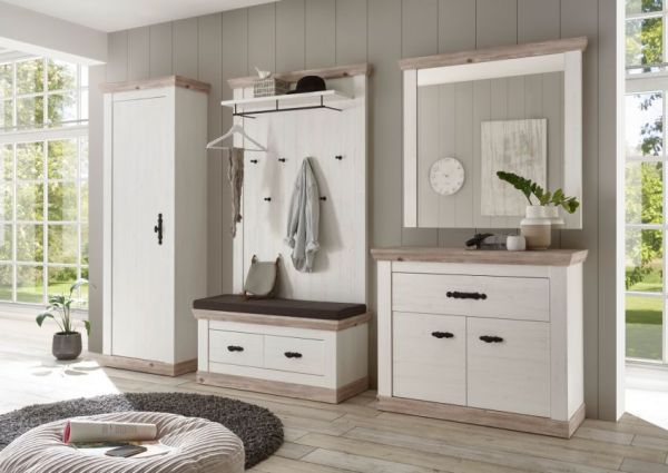 Garderobenkombination Rovola in Pinie wei� / Oslo Pinie Landhaus Garderobe Set 5-tlg. 307 x 201 cm