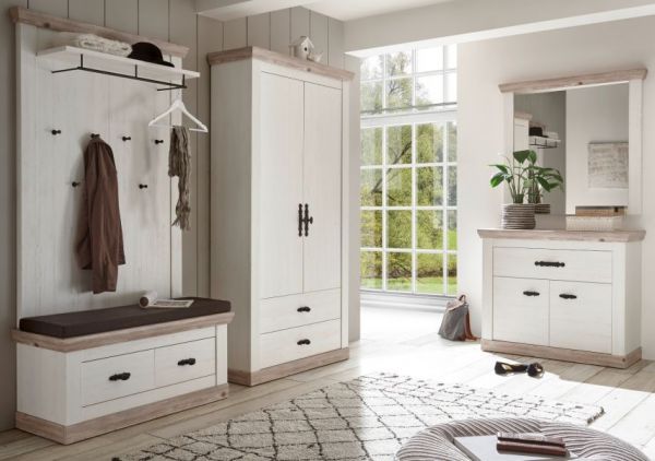 Garderobenkombination Rovola in Pinie wei� / Oslo Pinie Landhaus Garderobe Set 5-tlg. 341 x 201 cm