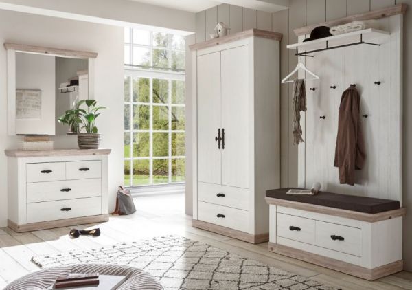 Garderobenkombination Rovola in Pinie wei� / Oslo Pinie Landhaus Garderobe Set 5-tlg. 341 x 201 cm