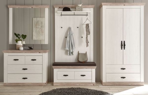 Garderobenkombination Rovola in Pinie wei� / Oslo Pinie Landhaus Garderobe Set 5-tlg. 341 x 201 cm