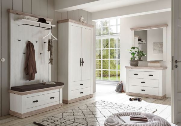 Garderobenkombination Rovola in Pinie wei� / Oslo Pinie Landhaus Garderobe Set 5-tlg. 341 x 201 cm