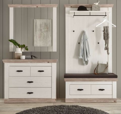 Garderobenkombination Rovola in Pinie wei� / Oslo Pinie Landhaus Garderobe Set 4-tlg. 224 x 201 cm
