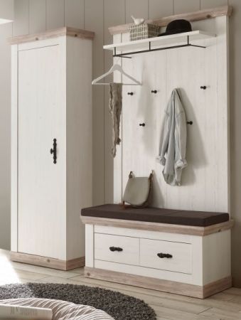 Garderobenkombination Rovola in Pinie wei� / Oslo Pinie Landhaus Garderobe Set 3-tlg. 190 x 201 cm