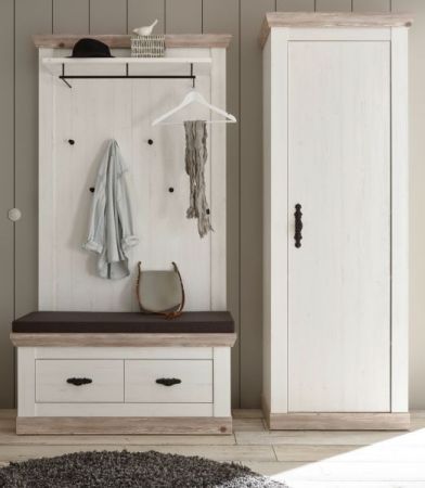 Garderobenkombination Rovola in Pinie wei� / Oslo Pinie Landhaus Garderobe Set 3-tlg. 190 x 201 cm