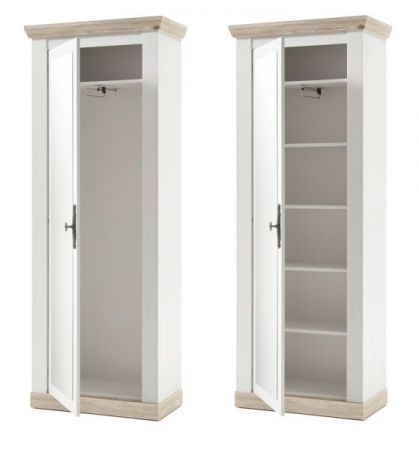 Garderobenschrank Rovola in Pinie wei� / Oslo Pinie Landhaus Garderobe oder gro�er Schuhschrank mit Spiegel 73 x 201 cm