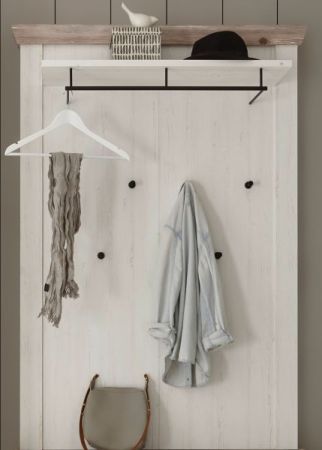 Garderobenpaneel Rovola in Pinie wei� / Oslo Pinie Landhaus Wandgarderobe 107 x 153 cm