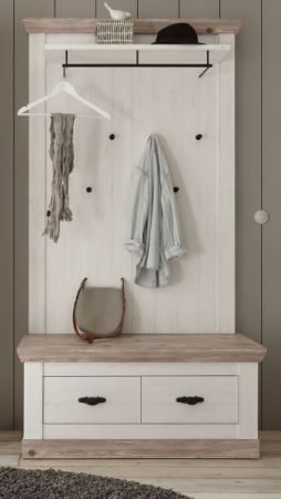 Garderobenpaneel Rovola in Pinie wei� / Oslo Pinie Landhaus Wandgarderobe 107 x 153 cm
