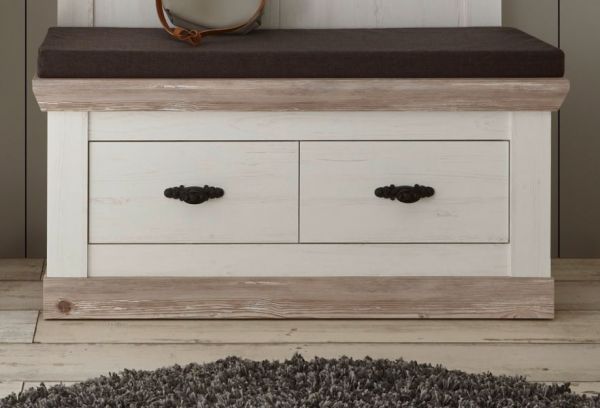 Garderobe Sitzbank Rovola in Pinie wei� / Oslo Pinie Landhaus Garderobenbank 107 x 48 cm