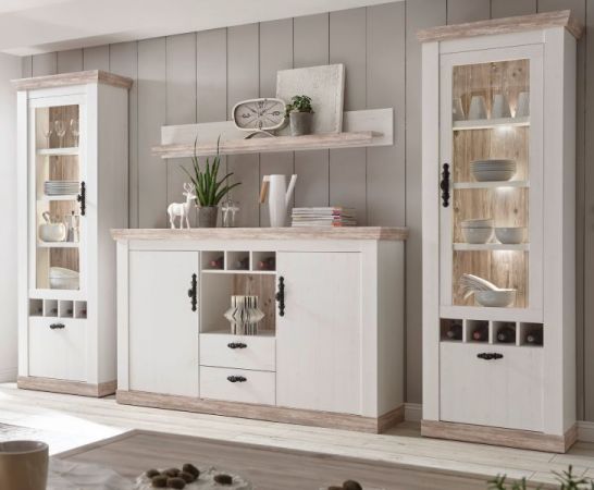 Wohnwand Rovola in Pinie wei� / Oslo Pinie Landhaus Schrankwand 4-teilig 330 x 201 cm