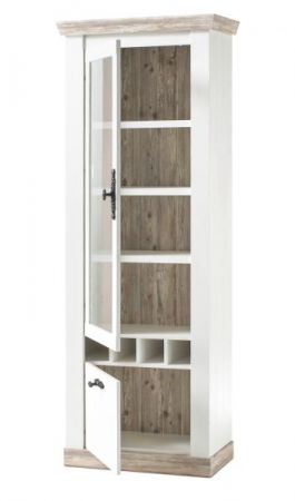 Vitrine Rovola in Pinie wei� / Oslo Pinie Landhaus Vitrinenschrank mit Weinregal 71 x 201 cm