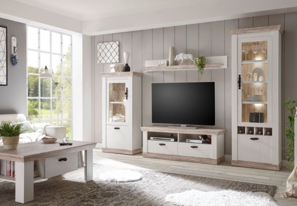 Vitrine Rovola in Pinie wei� / Oslo Pinie Landhaus Vitrinenschrank 71 x 146 cm