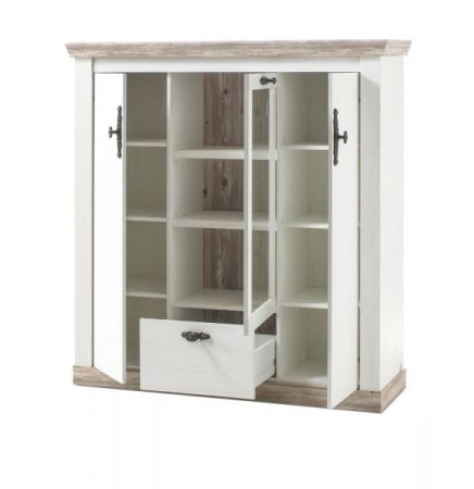 Highboard Rovola in Pinie wei� / Oslo Pinie Landhaus Kommode 140 x 146 cm Anrichte