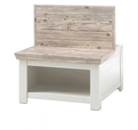 Couchtisch Rovola in Pinie wei� / Oslo Pinie Landhaus Beistelltisch mit Truhe und Ablage 86 x 86 cm quadratisch