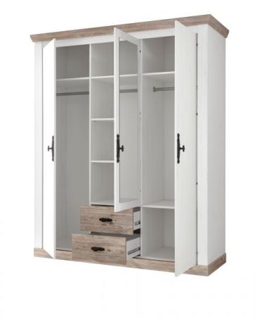 Kleiderschrank Rovola in Pinie wei� / Oslo Pinie Landhaus Dreht�renschrank 3-t�rig mit Spiegel 169 x 201 cm
