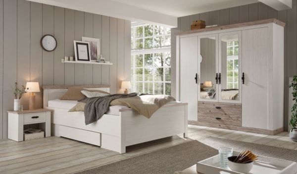 Bett Rovola in Pinie wei� / Oslo Pinie Landhaus Einzelbett Liegefl�che 140 x 200 cm