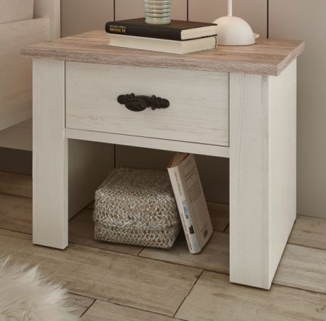 Nachttisch Rovola in Pinie wei� / Oslo Pinie Landhaus Nachtkommode 58 x 45 cm