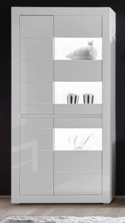 Vitrine Nobile in wei� Hochglanz und Stone Design grau Vitrinenschrank 100 x 198 cm