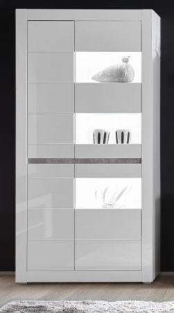 Vitrine Nobile in wei� Hochglanz und Stone Design grau Vitrinenschrank 100 x 198 cm