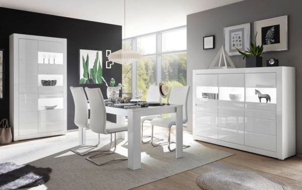 Vitrine Nobile in wei� Hochglanz und Stone Design grau Vitrinenschrank 100 x 198 cm