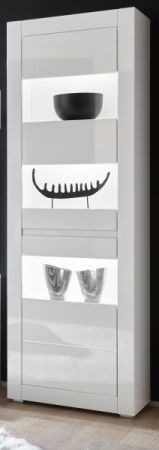 Vitrine Nobile in wei� Hochglanz und Stone Design grau Vitrinenschrank 66 x 198 cm