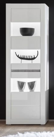 Vitrine Nobile in wei� Hochglanz und Stone Design grau Vitrinenschrank 66 x 198 cm