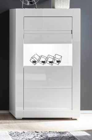 Vitrine Nobile in wei� Hochglanz und Stone Design grau Vitrinenschrank 66 x 112 cm Kommode