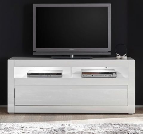TV-Lowboard Nobile in Hochglanz Wei� mit Wei� oder Stone Design, Komforth�he und Soft-Close 150 x 63 cm