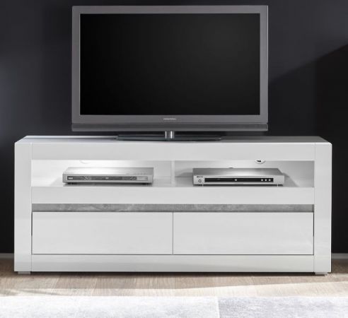 TV-Lowboard Nobile in Hochglanz Wei� mit Wei� oder Stone Design, Komforth�he und Soft-Close 150 x 63 cm