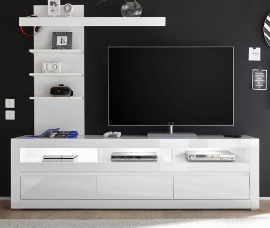 TV-Lowboard Nobile in Hochglanz wei� und Stone Design grau TV-Unterteil in Komforth�he 217 x 63 cm