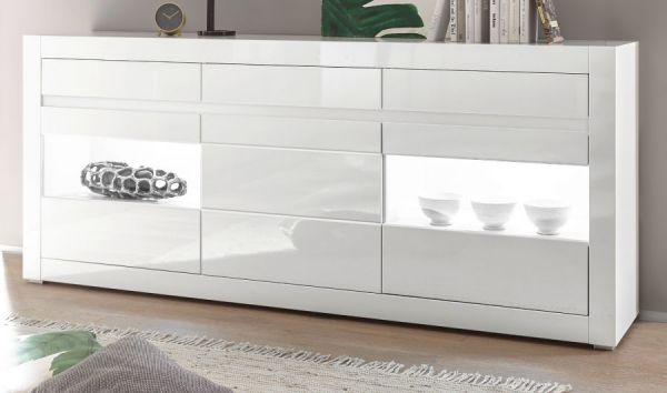 Sideboard Nobile in wei� Hochglanz und Stone Design grau Kommode 217 x 90 cm