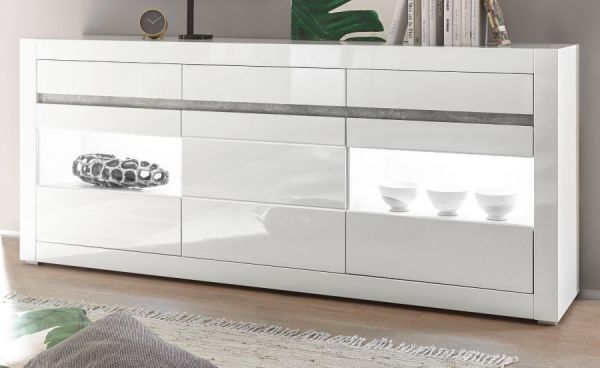 Sideboard Nobile in wei� Hochglanz und Stone Design grau Kommode 217 x 90 cm