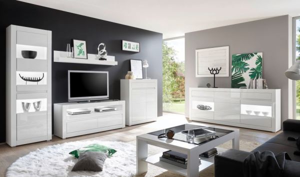 Sideboard Nobile in wei� Hochglanz und Stone Design grau Kommode 217 x 90 cm