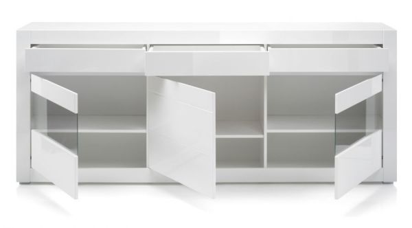 Sideboard Nobile in wei� Hochglanz und Stone Design grau Kommode 217 x 90 cm