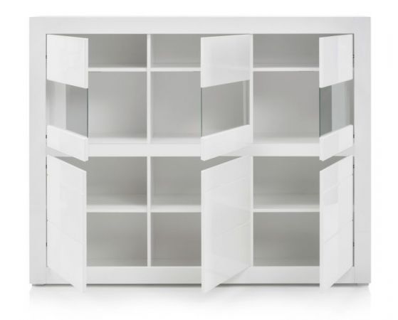 Highboard Nobile in wei� Hochglanz und Stone Design grau 164 x 131 cm