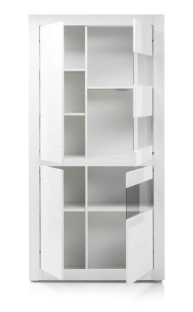 Wohnwand Nobile in Hochglanz wei� und Stone Design grau Anbauwand 4-teilig 370 x 198 cm