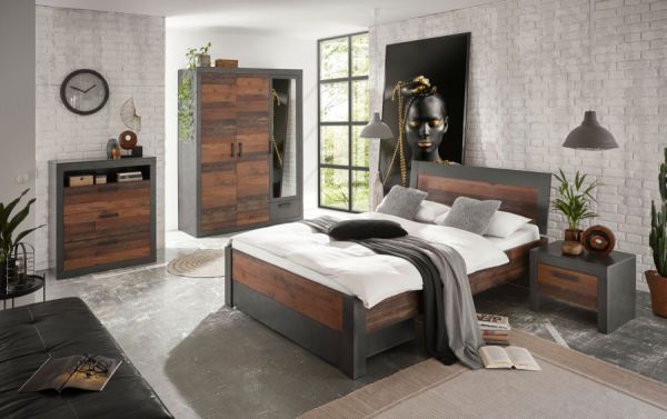Bettanlage Ward in Used Wood Shabby und Matera grau Liegefl�che 140 x 200 cm Schlafzimmer Set 2-teilig