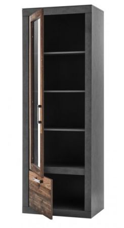 Vitrine Ward in Old Used Wood Shabby Design mit Matera grau Vitrinenschrank 65 x 201 cm