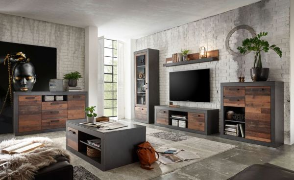 Wandboard Ward in Old Used Wood Shabby Design mit Matera grau Wandregal 153 x 23 cm