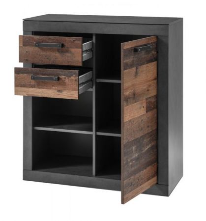 Kommode Ward in Old Used Wood Shabby Design mit Matera grau Anrichte 92 x 104 cm