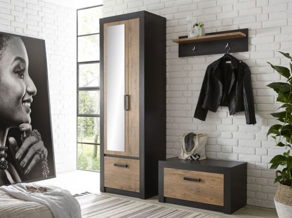 Garderobenpaneel Beveren in Kastanie und Fresco grau Flur Wandgarderobe 80 x 23 cm