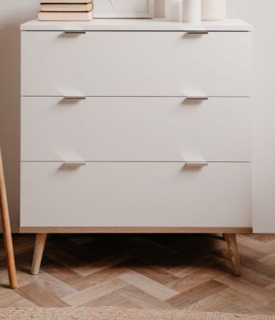 Kommode Lundby in matt wei� mit Sonoma Eiche massiv Schubladenkommode skandinavisch 80 x 87 cm