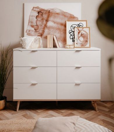 Kommode Lundby in matt wei� mit Sonoma Eiche massiv Schubladenkommode skandinavisch 120 x 87 cm