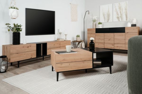 Sideboard Liam in Artisan Eiche und schwarz Anrichte 180 x 90 cm