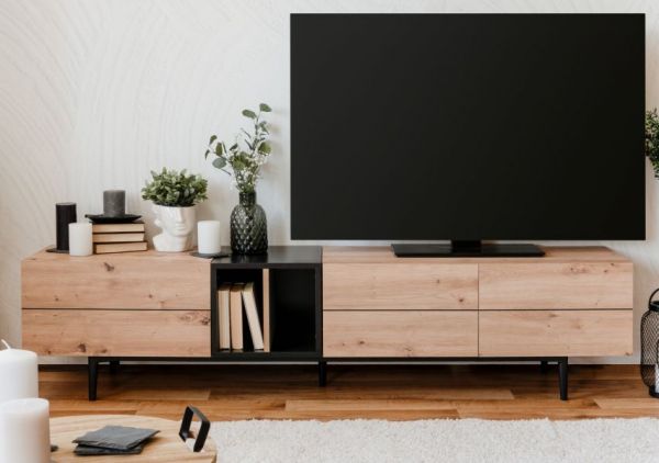 TV-Lowboard Liam in Artisan Eiche und schwarz TV-Unterteil 195 x 48 cm